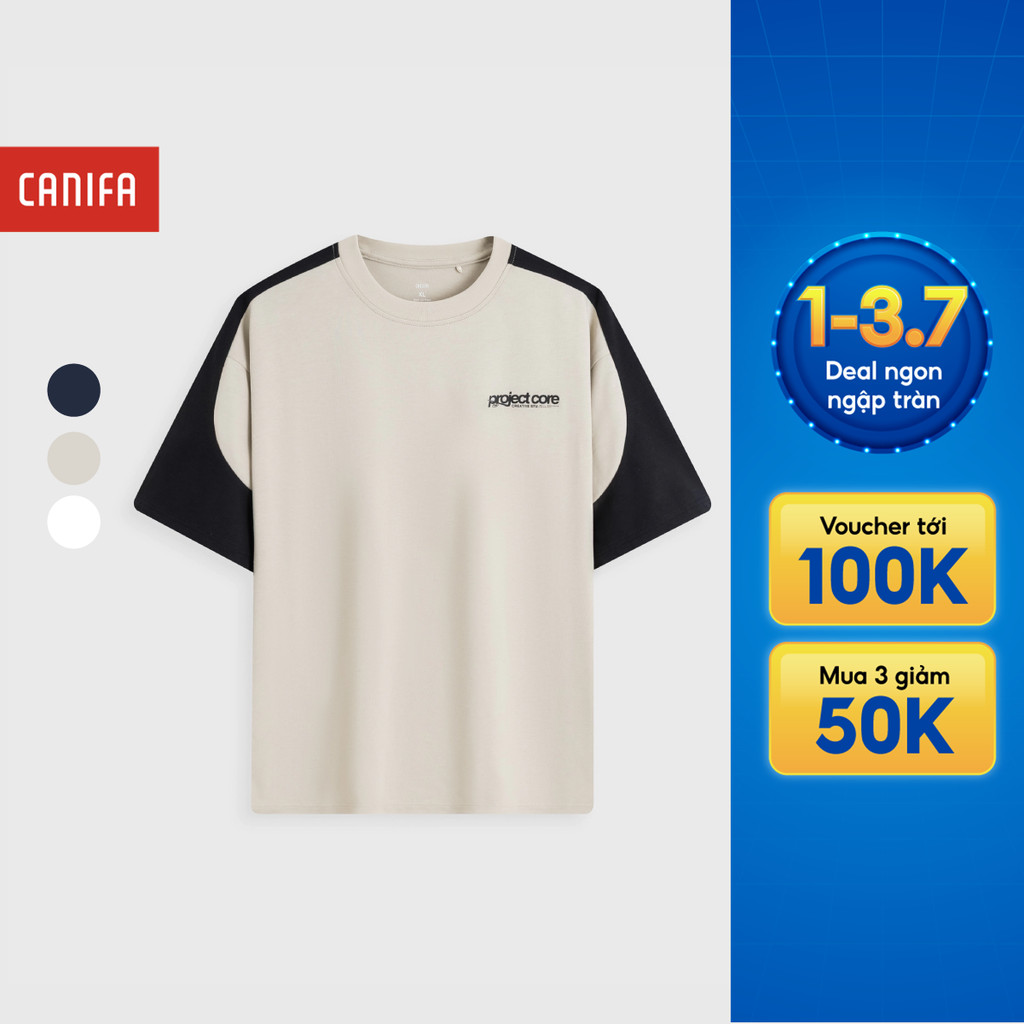 Áo phông nam CANIFA áo thun cotton mềm mịn thấm hút phối màu dáng rộng 8TS26S015