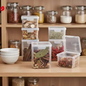 Hộp đựng thực phẩm bằng nhựa trong suốt Bình kín Hộp đựng gia vị chống ẩm Tổ chức lưu trữ nhà bếp VN