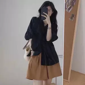Mùa hè 2026 Plus Size Fat mm Bộ đồ hai mảnh đơn giản Áo ngắn phù hợp với eo cao Sling Đầm dáng ôm hơn