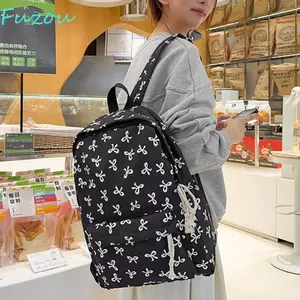 Ba lô Nơ FUJIOU, Túi đi học nhẹ bằng Nylon, Túi đựng đồ đa năng Dung tích lớn Túi đeo vai thanh thiếu niên phong cách Nhật Bản Học sinh