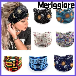Băng đô rộng MERIGGIARE, Khăn xếp in hoa nút thắt cổ điển, In hình ngôi sao Boho thun mềm Bandana nữ