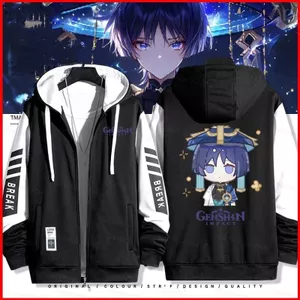 Genshin Impact Wanderer Balladeer Xiao Zhongli Kaedehara Kazuha áo khoác dây kéo Áo khoác cardigan áo len Cosplay
