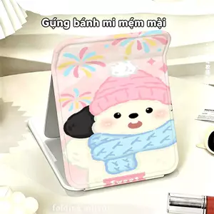 Gương gập trang điểm thỏ trắng đội mũ len khăn hoa mùa đông xinh xắn bỏ túi