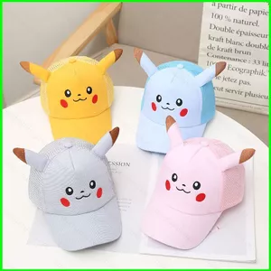 HT3 Pokemon Pikachu casquette trẻ em dễ thương mùa hè ngoài trời tấm che nắng thoáng khí chống nắng mũ bóng chày Đa năng