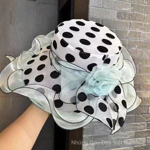 Lưới Hoa Thời Trang Chấm Bi Mũ Nữ Mùa Hè Chống Vành Lớn Mũ Chống Nắng Organza Chống Nắng Mũ Chống Nắng