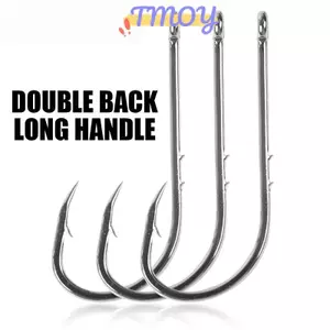 TMOY 100 chiếc Double Ba Thorn, Bent Fishhook, Tay cầm dài, Ống, Móc câu cá biển, Barb có vòng, Móc miệng cong TMOY