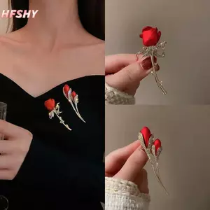 HFSHY Hoa Hồng Đỏ Thổ Cẩm Pin Nữ Huy Hiệu Ve Áo Pin Bé Gái Áo Phù Hợp Với Quần Áo Trang Trí VN