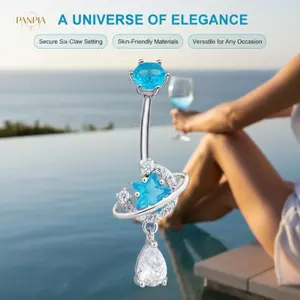 PNPIA- Không Gây Dị Ứng Tòn Bụng Nút Nhẫn Thép Không Gỉ Zircon Pha Lê Vũ Trụ Thiết Kế Xuyên Phụ Kiện Cho Nữ