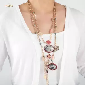 PNPIA- 2 Cái / bộ Vintage Bohemian Dài sel Nhiều Lớp Nelace Cho Nữ Mặt Dây Chuyền Hoa Nelace Dân Tộc Phụ Kiện Trang Sức Quà Tặng