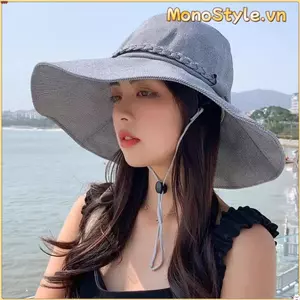 Mũ xô MONOSTYLE, Mũ chống nắng vành rộng chống tia cực tím, Nơ chống gió thời trang Mũ đi biển thoáng khí ngoài trời