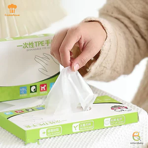 Kittenbaby 100 Cái / hộp Găng Tay Cao Su Miễn Phí TPE Găng Tay Dùng Một Lần Trong Suốt Axit Chống Trơn Trượt An Toàn Làm Việc Cấp Thực Phẩm Găng Tay Vệ Sinh Gia Đình Mới