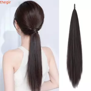 THEGIRL8B Đuôi ngựa dài tự cuộn dây, Phần mở rộng tóc Tóc giả tổng hợp thanh lịch, Quấn linh hoạt lười biếng xung quanh Bộ tóc thẳng thấp lông tơ