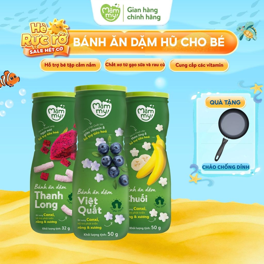 Bánh ăn dặm cho bé dạng hũ Mămmy vị trái cây và rau củ hỗ trợ tiêu hoá cho bé 6 tháng, hũ 32-50g