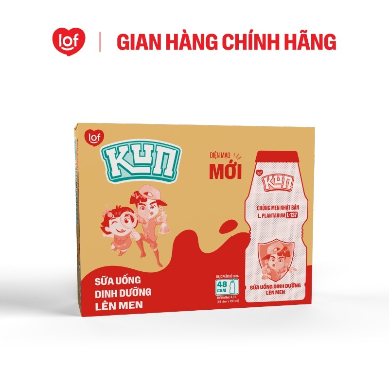 Sữa chua uống KUN dinh dưỡng lên men có đường thùng 48 chai x 100ml