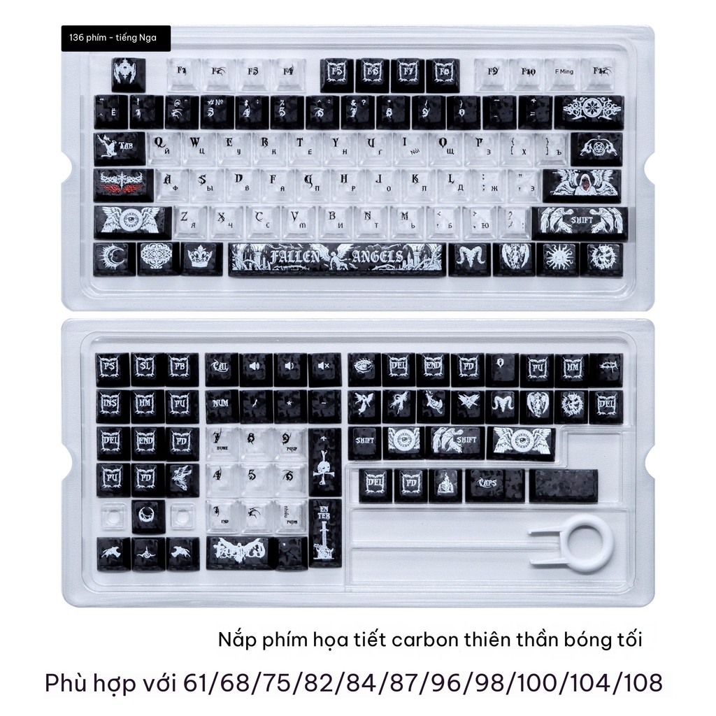 [Ship Nhanh] Keycap Dark Angel Carbon Xuyên Led - Dành cho Bàn phím cơ , Bàn phím He - Keycap Trong suốt - 136 Phím | BigBuy360 - bigbuy360.vn