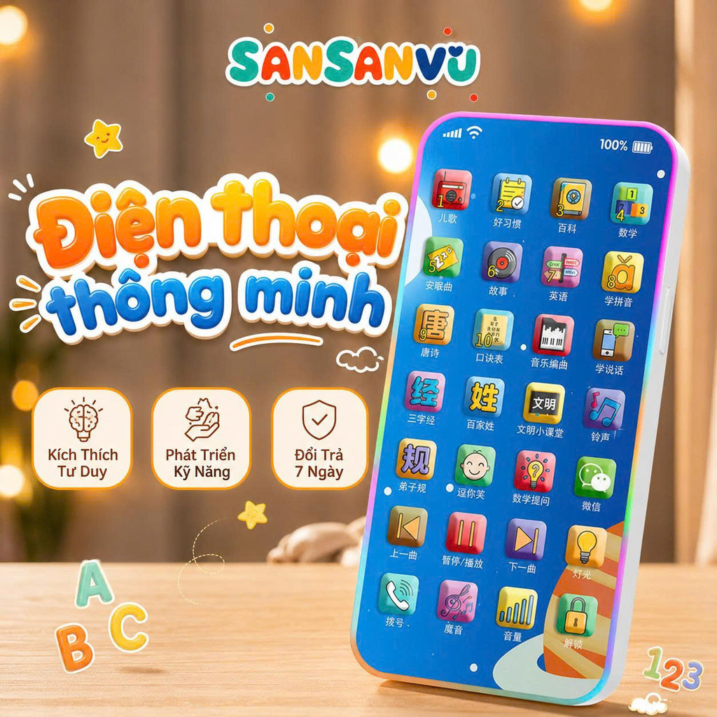 [LOẠI 1 TIẾNG VIỆT] Điện thoại đồ chơi trẻ em Nội dung giáo dục phong phú kèm Bài hát  Đèn LED nhạc