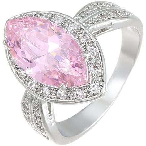 Thời Trang Nữ Bạc 925 Marquise Nhẫn Sáng Bóng Mắt Ngựa Nhẫn Sapphire CZ Hồng Zircon Kim Cương Xanh Đá Quý Hứa Nhẫn Vĩnh Cửu Đính Hôn Cưới Nhẫn Dành Cho Nữ ST.