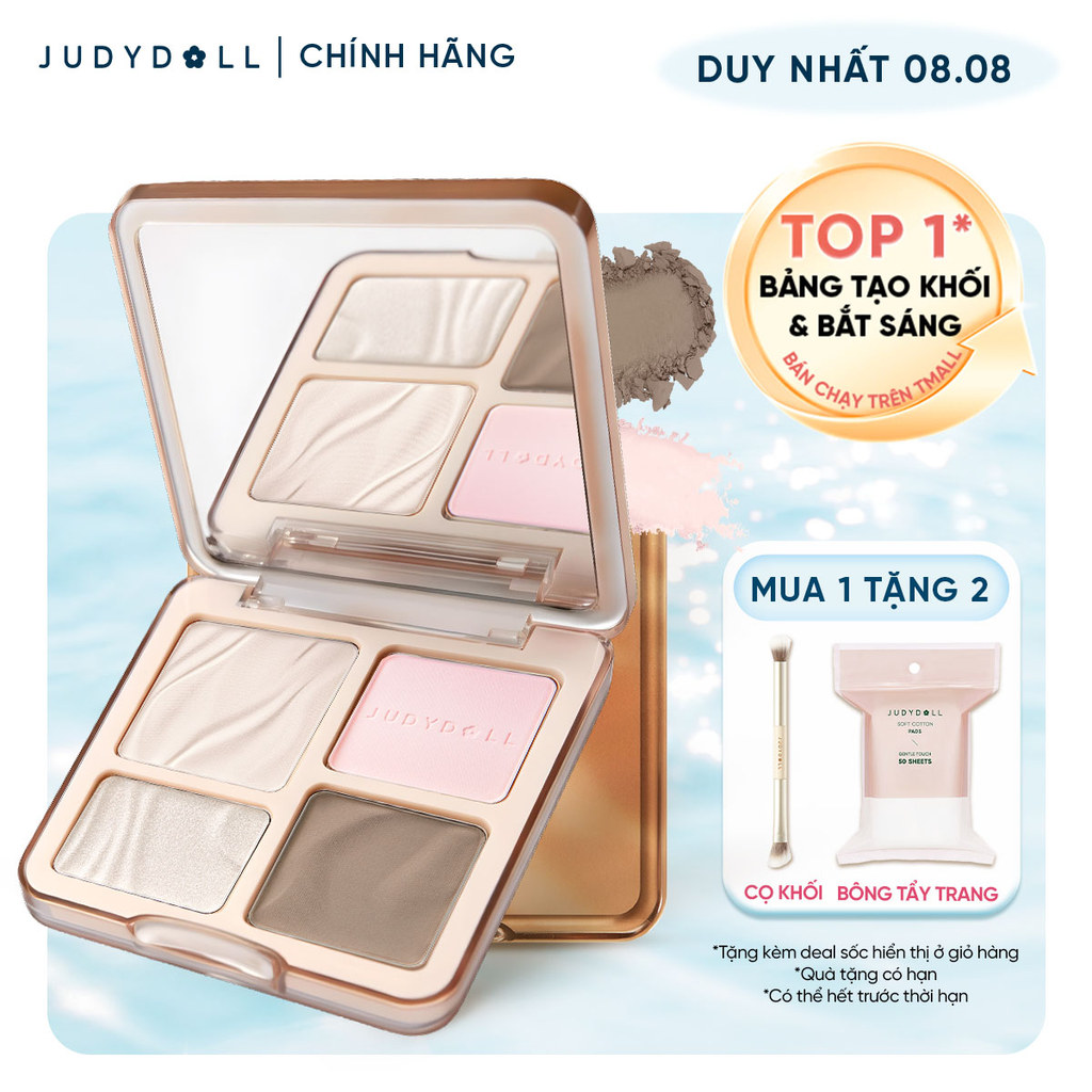 JUDYDOLL Phấn bắt sáng tạo khối 4 ô Highlight Contour Palette Tự nhiên Lâu trôi Chống nước 9g