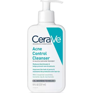 Sữa Rửa Mặt Kiểm Soát Mụn CeraVe, Sữa Rửa Mặt 2% Axit Salicylic, 8 oz | Chăm sóc da với Niacinamide, Sữa rửa mặt Hỗ trợ giảm mụn, Điều Hỗ trợ giảm mụn cho mặt, Ceramides, Không mùi thơm, Nhẹ nhàng, Dầ