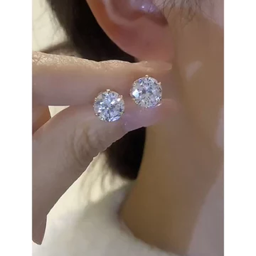 khuyên tai nam bạc bông tai titan không gỉ Bông tai zircon siêu nhấp nháy bạc S925 nữ cao cấp cảm giác nâng cao tai không cần nhổ ốc tai đinh tai bông tai kim cương bông tai