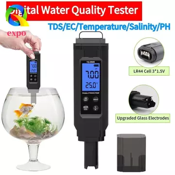 EXPO LIMIT Bút thử nước gia đình, Màn hình kỹ thuật số LCD Máy đo chất lượng nước đa chức năng, Bút thử nước 5 trong 1 Máy đo PH kỹ thuật số chống nước có độ chính xác cao