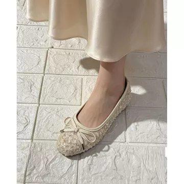 Giày búp bê nữ phối KIM SA hottrend Giày bệt búp bê mũi tròn đính Nơ Loại đẹp