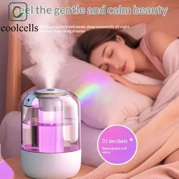 Máy phun sương để bàn COOLCELLS, Máy tạo độ ẩm không khí vòi phun kép đầy màu sắc, 3 chế độ sáng tạo Thiết kế lấp đầy hàng đầu Máy lọc không khí phun sương có thể điều chỉnh Bàn làm việc văn phòng