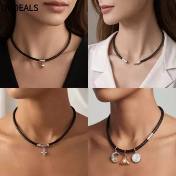 Vòng cổ dây da OKDEALS, Vòng cổ dây bện màu đen 45cm, Mặt dây chuyền DIY chống thấm nước cổ điển có khóa Dây chuyền dây chuyền dây chuyền nam nữ