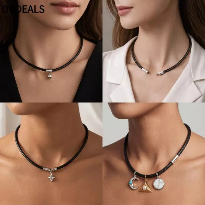 Vòng cổ dây da OKDEALS, Vòng cổ dây bện màu đen 45cm, Mặt dây chuyền DIY chống thấm nước cổ điển có khóa Dây chuyền dây chuyền dây chuyền nam nữ