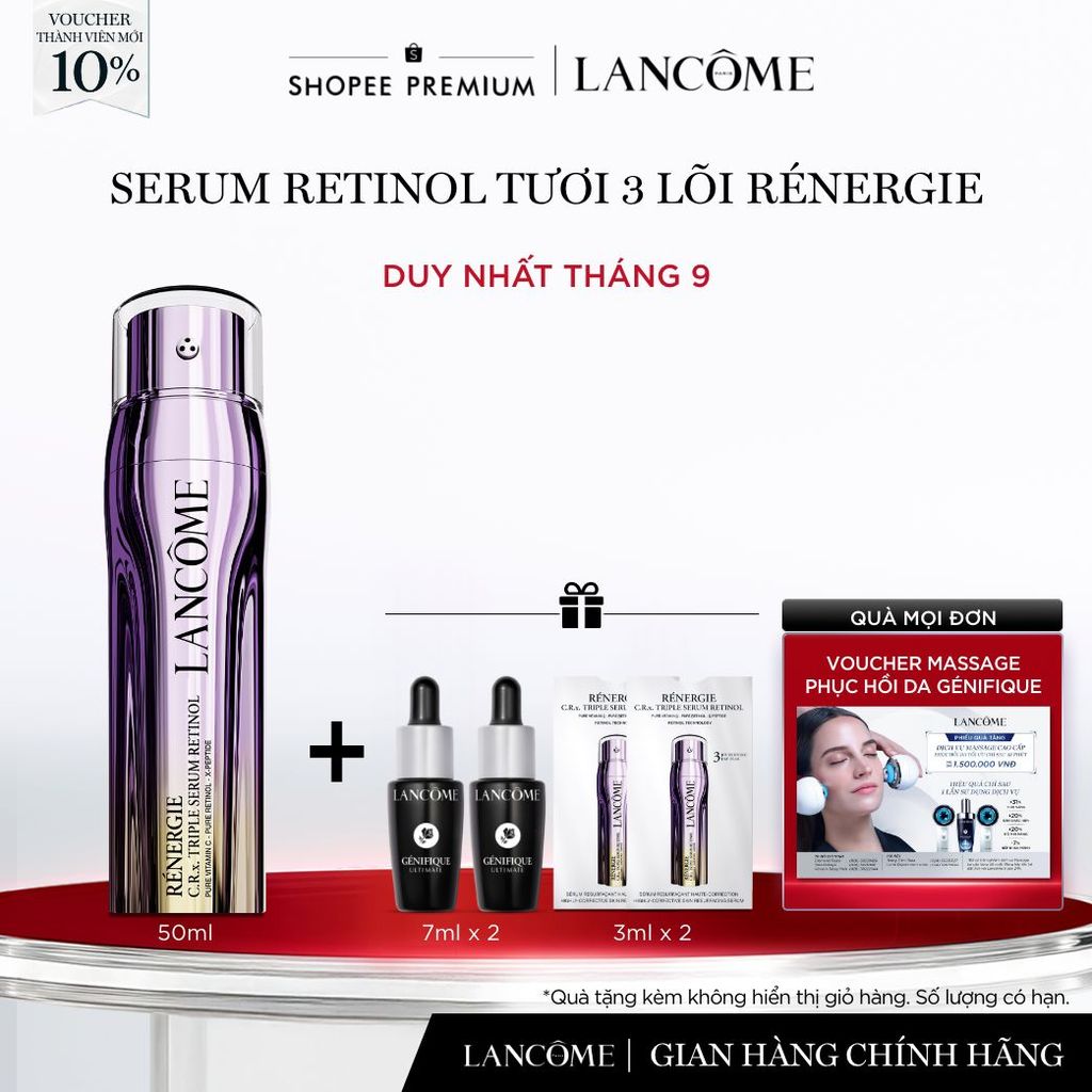 [VOUCHER 20%] Serum Retinol Tươi 3 Lõi Rénergie Lancome - Giúp Tái Tạo Da Nhanh Gấp 2 Lần Với Retinol Thông Thường 50ml