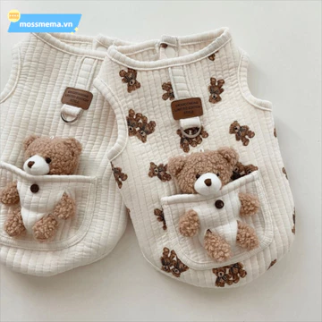 MOSSMEMA Quần áo cho chó cưng, Quần áo mèo gấu dễ thương Áo vest quần áo cho chó con, dày ấm áp mùa đông với áo khoác ấm áp Áo vest mèo mùa đông