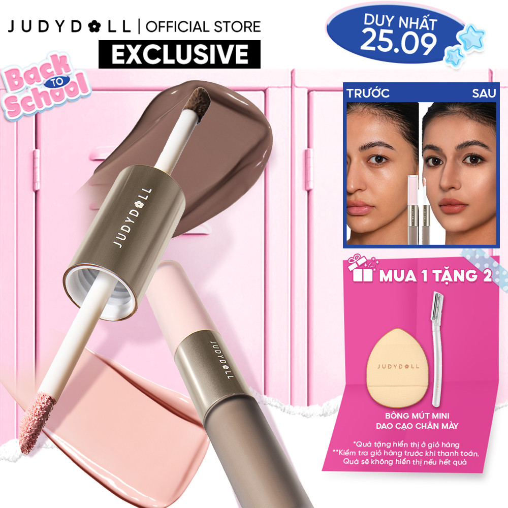 Kem Bắt Sáng & Tạo Khối 2 Đầu JUDYDOLL Liquid Highlighter & Contour Duo Lâu Trôi Dễ Tán Không vón cục Khối kem Triệt sắc 4,8g