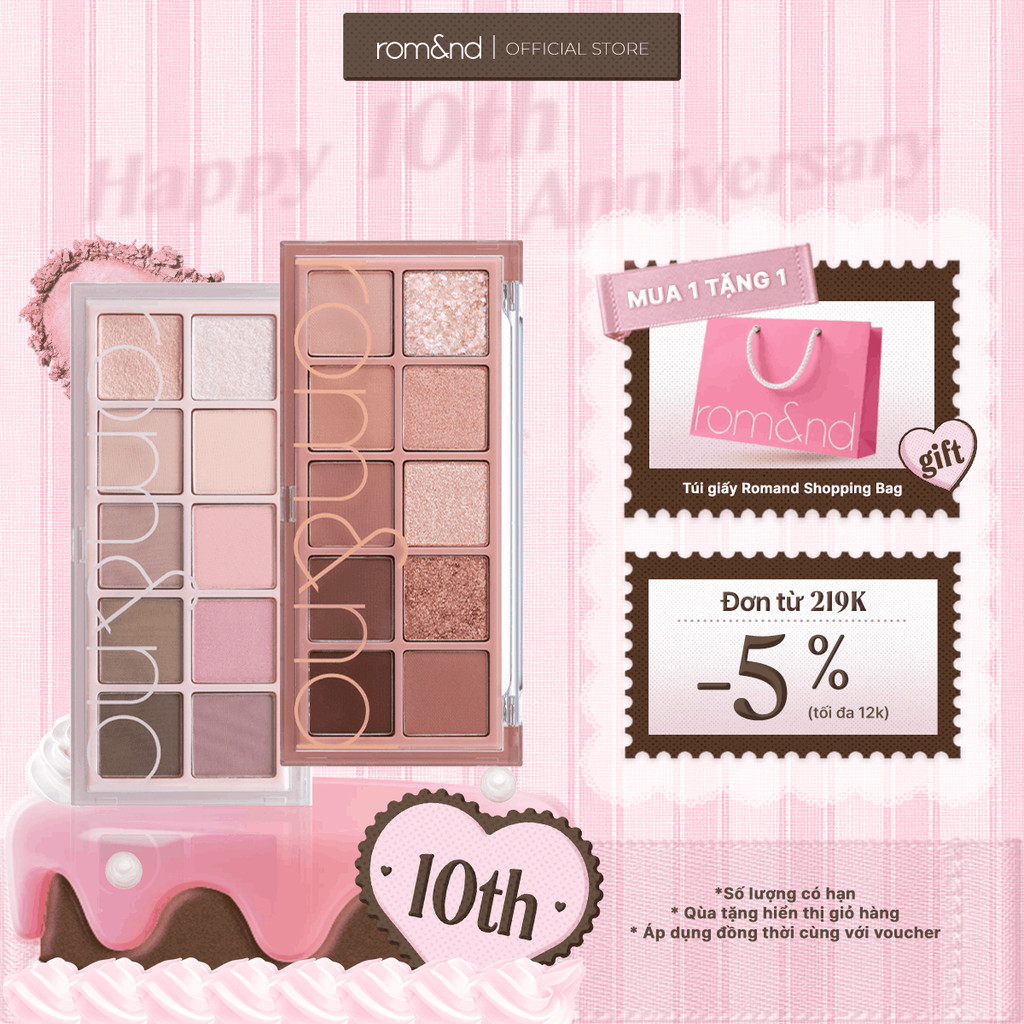 [Rom&nd] Bảng phấn mắt 10 màu siêu lấp lánh Hàn Quốc Romand Better Than Palette 7.5g