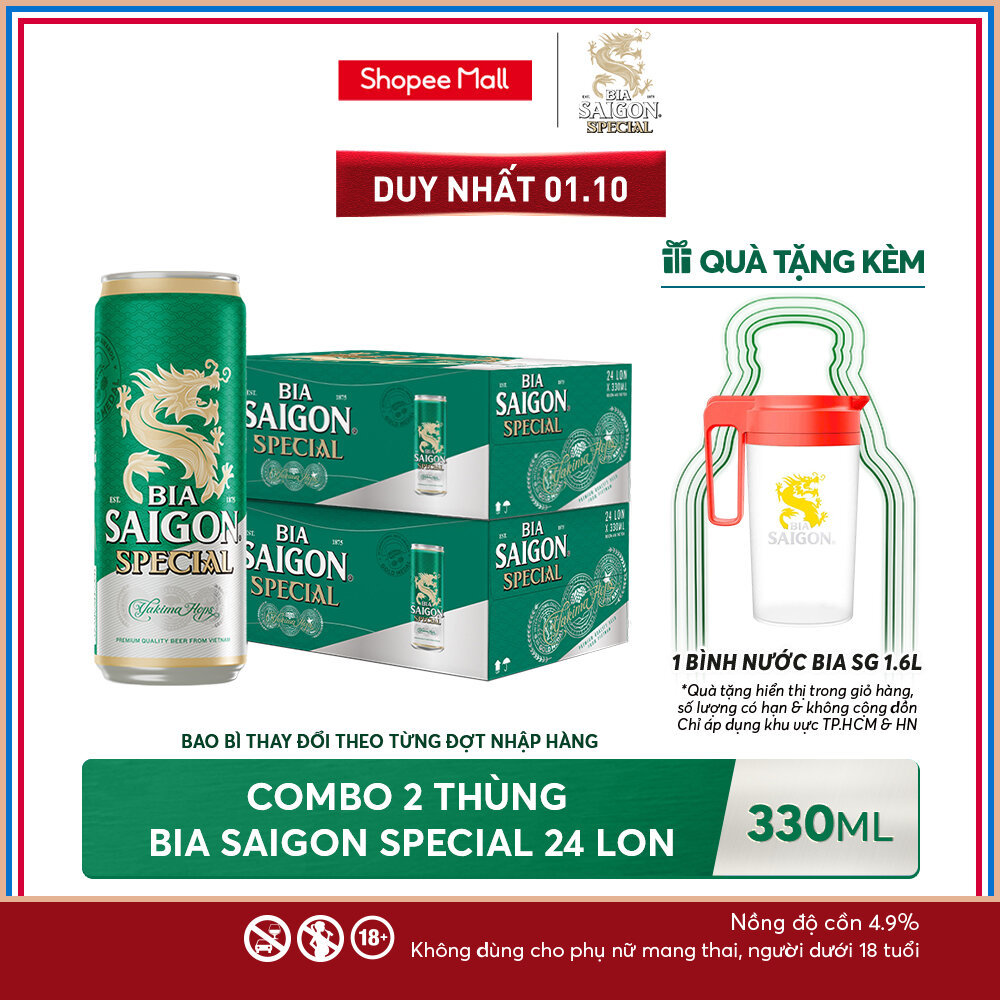 Nồng Độ Cồn 4.9% - Combo 2 Thùng 24 Lon Bia Saigon Special 330ml