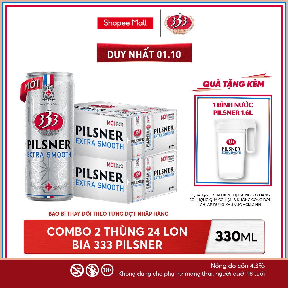 Nồng Độ Cồn 4.3% - Combo 2 Thùng 24 Lon Bia 333 Pilsner 330ml