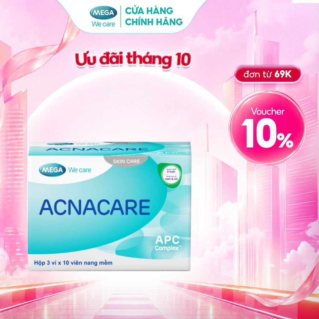 TPBVSK Viên uống giảm mụn, giảm nhờn - Kẽm, Crôm, D.Salina, Vitamin C, Vitamin E - ACNACARE Mega We Care (30 viên)