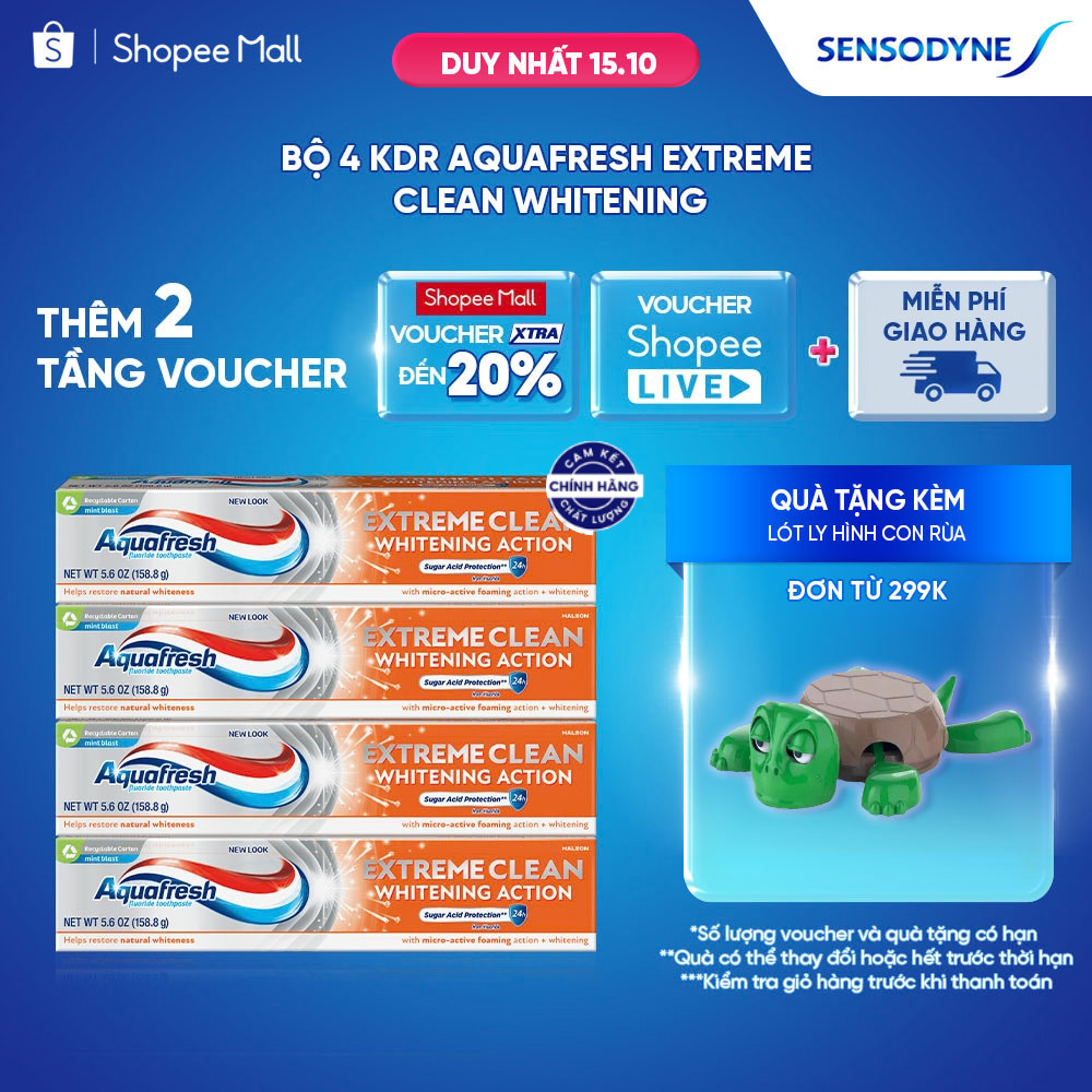 Bộ 4 Kem đánh răng Aquafresh EXTREME CLEAN WHITENING 158.7g/tuýp