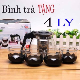 [2 IN1] Bình Lọc Trà Thủy Tinh 1300ml Sang Trọng-Bộ Bình Lọc Trà Thủy Tinh Kèm 4 Ly Lưới Lọc Inox 304