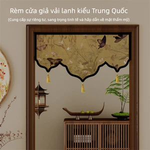Rèm cửa phong cách Trung Hoa | Vải giả lanh hoa văn cổ điển, có tua rua, trang trí cửa ra vào, phòng ngủ, nhà bếp, che chắn riêng tư
