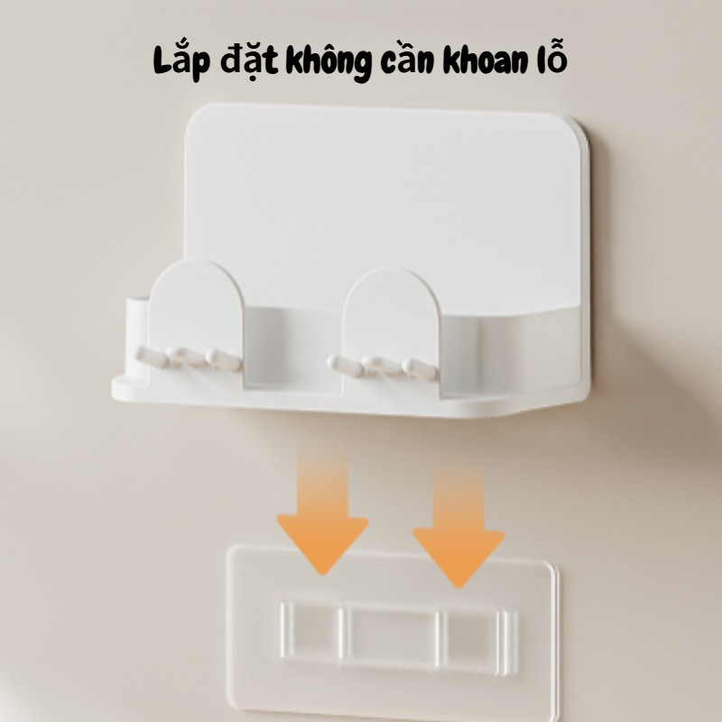 Bộ Nhả Kem Thông Minh Dán Tường, Giá bàn chải, phong cách đơn giản, lắp đặt không khoan lỗ, 2-3 Cốc