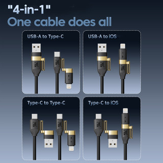 Cáp sạc nhanh Elough 4 trong 1 240W USB Type C bền Type-C sang USB A Dây cáp dữ liệu