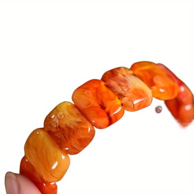 Vòng tay hổ phách hoàng hôn tự nhiên, phong cách cổ điển độc đáo với màu cam tươi sáng và tông đỏ vàng, phụ kiện unisex cao cấp.