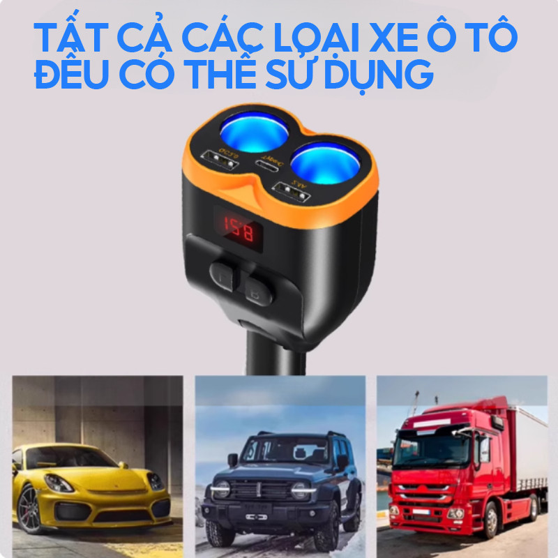 Tẩu sạc nhanh ô tô 30W cao cấp, 5 cổng kết nối, Màn Hình LCD Tự Động, tự động ngắt an toàn