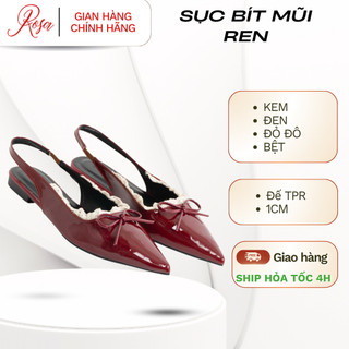 ROSA - GIÀY PHỐI REN DA SẦN MỀM 3 MÀU ( đế bệt, mũi nhọn, chân mỏng lùi size) -SD-0356