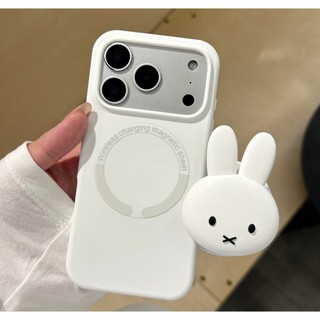 Dễ Thương Màu Trơn Silicon Lỏng Thỏ Trắng Giá Đỡ Từ Tính Ốp lưng iPhone 17 16 15 14 13 12 Pro Max Chống Sốc Bảo Vệ Camera Ốp Lưng Mềm Chống Rơi