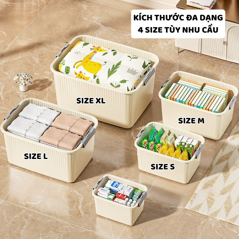 Thùng Nhựa Đựng Đồ Đa Năng ENODA HOME, Hộp Đựng Đồ Có Nắp Quai Cài Chắc Chắn, Kích Thước Đa Dạng Q110