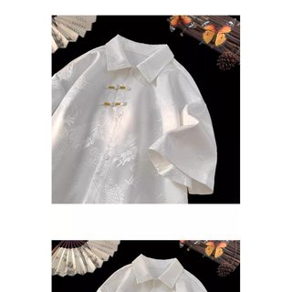 Áo sơ mi nam tay ngắn phong cách cổ điển Trung Quốc, chất liệu silk cao cấp, phù hợp làm áo khoác