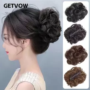 GETVOW Tóc Giả Kẹp Tóc Nâu Lông Tơ, Bun Đầu Thời Trang Màu Tự Nhiên Cho Nữ