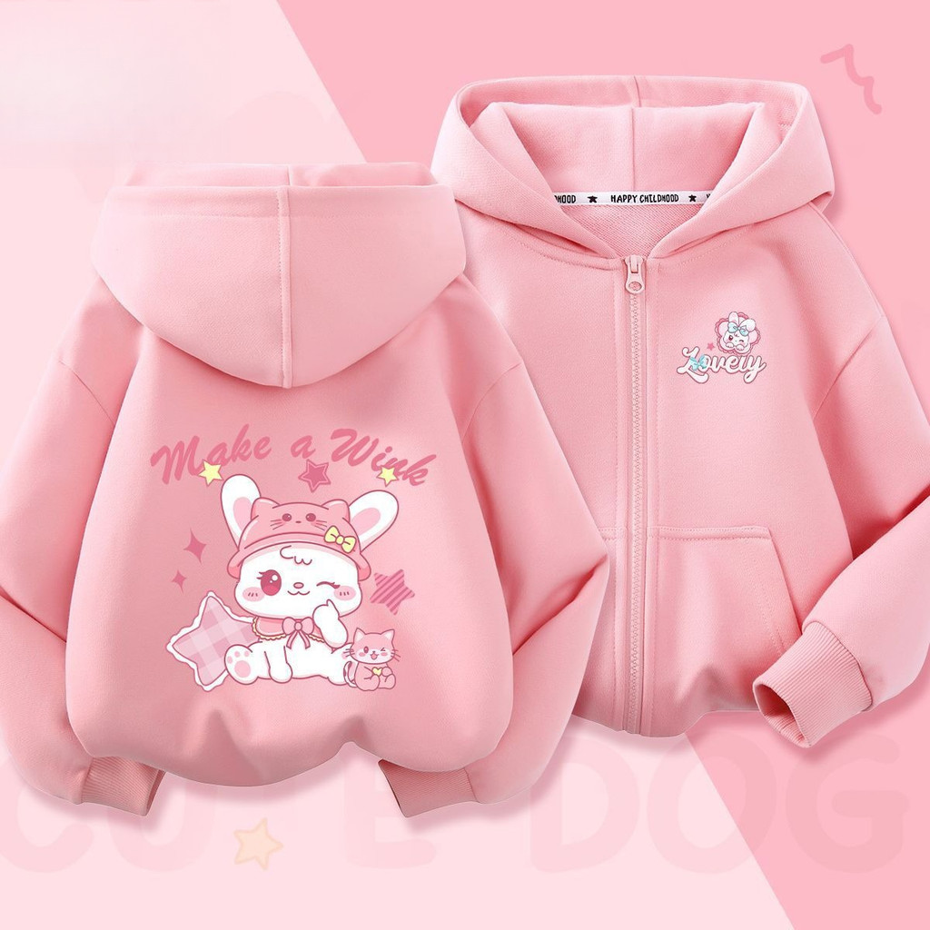 Bé Gái Hoạt Hình Zip Up Áo Khoác Xuân Thu Áo Khoác Thường Ngày In Hình Dễ Thương Áo Hợp Thời Trang Trẻ Em Trang Phục