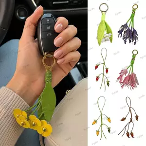 Mặt dây chuyền túi hoa Tulip PYCOU, Hoa cà chua PU Móc khóa xe hơi, Nhựa thời trang treo trang trí Hợp kim Móc khóa hoa Phụ kiện trang sức